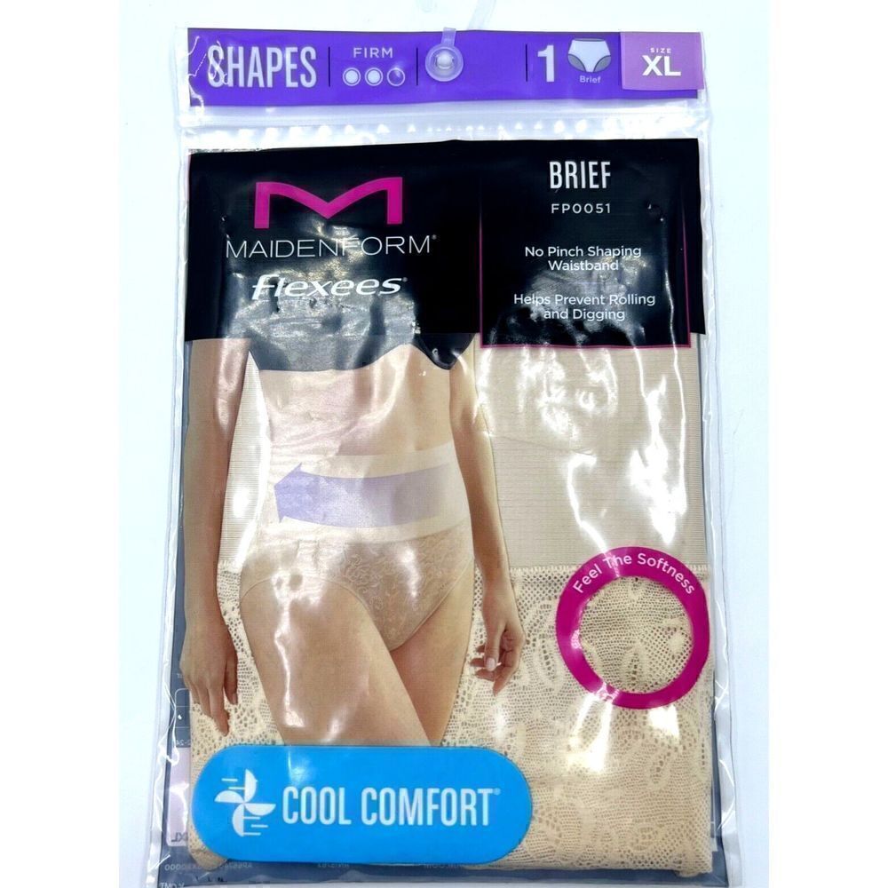Maidenform Flexees XL Shapewear Brief FP0051 Firm Beige Lace Shaping Waistband